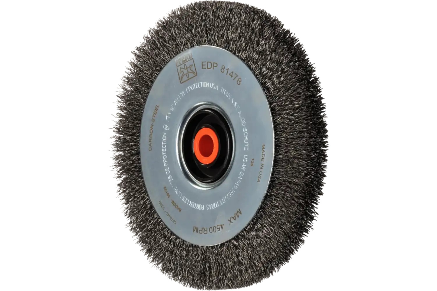 Picture of Pferd Ezmount® Wire Wheel 8" Dia .014 Carbon Steel Brass Arbor